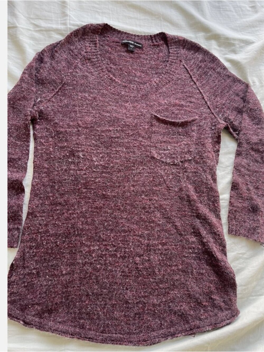 James Perse Womens Size 1 Burgundy Light Long Sleeve Round Neck Sweater Top